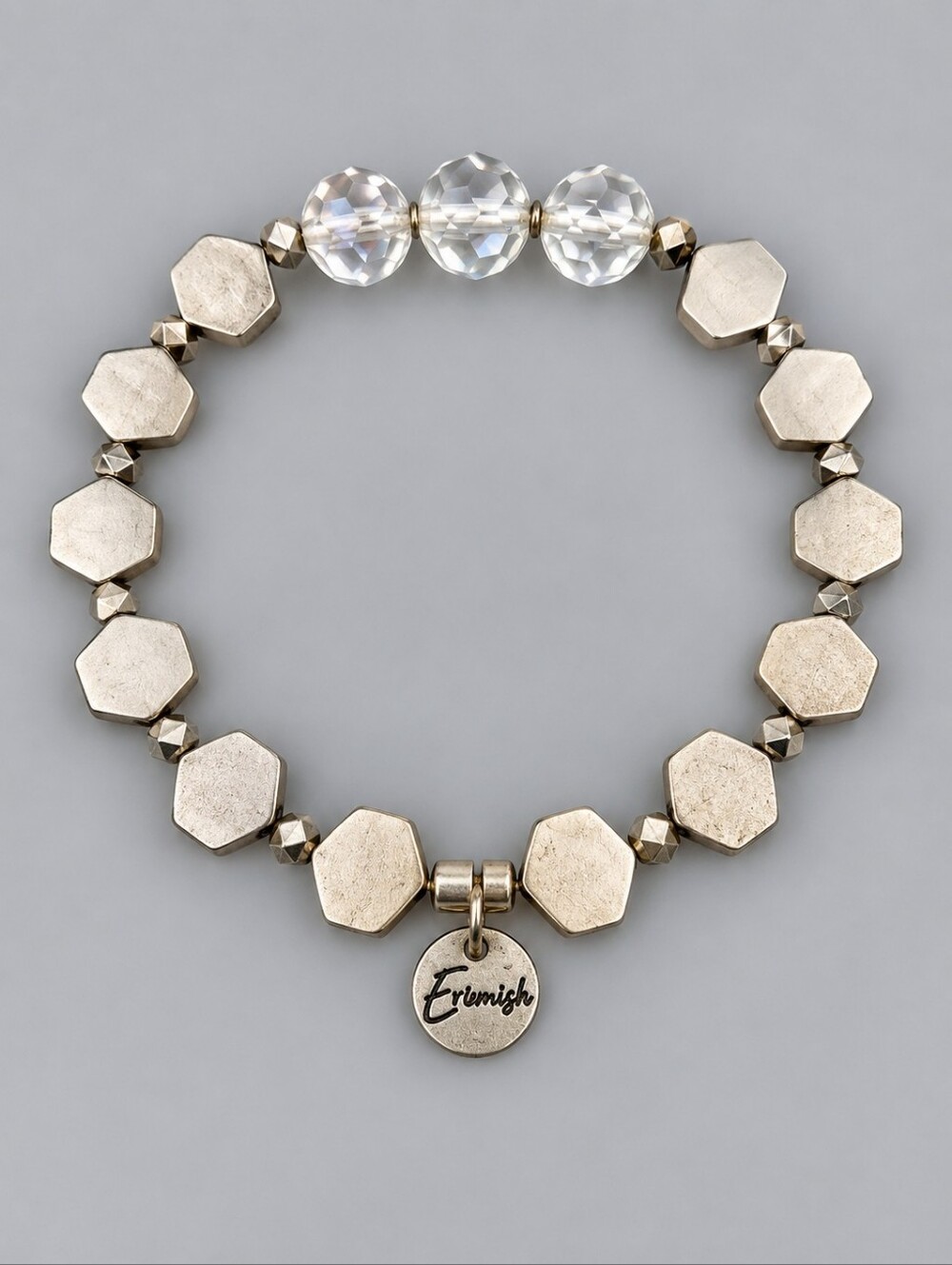 EREMISH Silver Metal Geometric Hexagon Stretch Bracelet